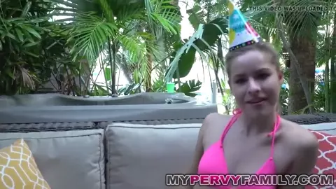 Blonde Teen Fucks Outdoors to Celebrate Older Mans Bday!