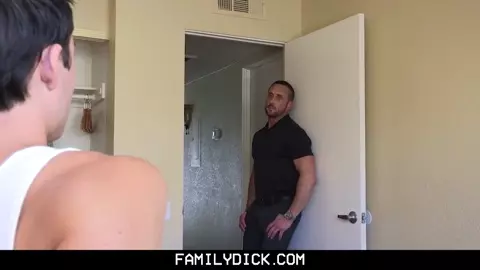 FamilyDick - Hot muscle Daddy fucks Stepson’s mouth for playing with the heat
