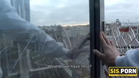 SIS.PORN. Bro catches Juicy Leyla smoking outside and gives