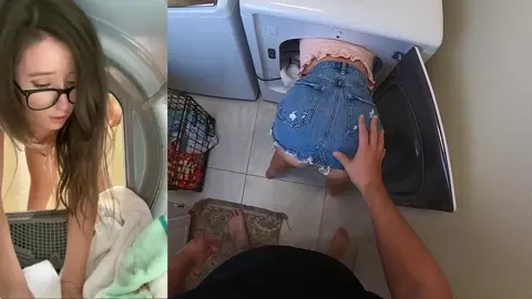 Naughty Sister Stuck in Dryer Gets Fucked