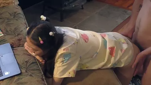 Uncensored little 18yo Asian Teen Sucks and Fucks Big White Dick Daddy