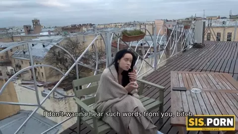 Whore with cigarette rocks out with virgin stepbro